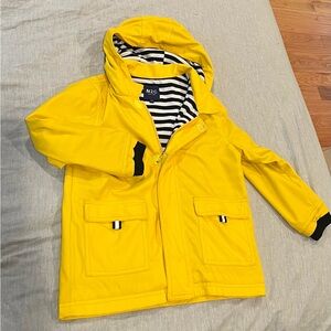 Kid’s Yellow Rain Jacket with Striped Lining: Size 4/5